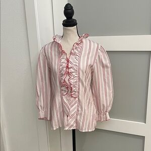 Women's Striped Button Down Shirt with Ruffle Detail